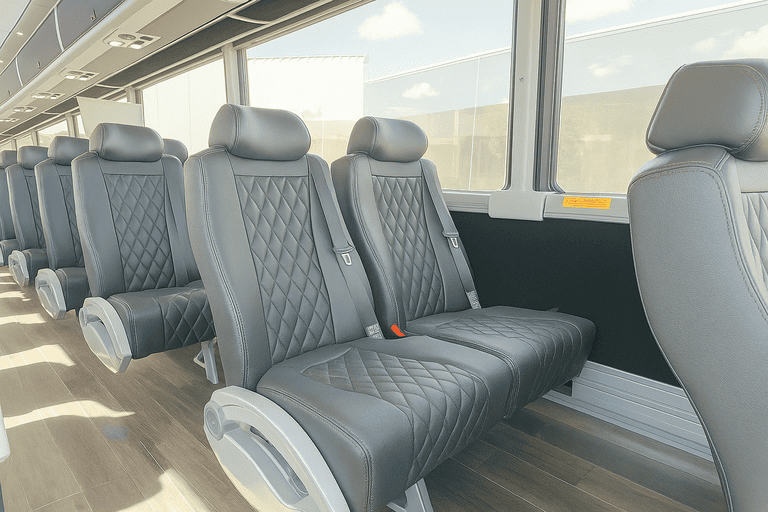 interior of Norwalk Minibus Company charter bus